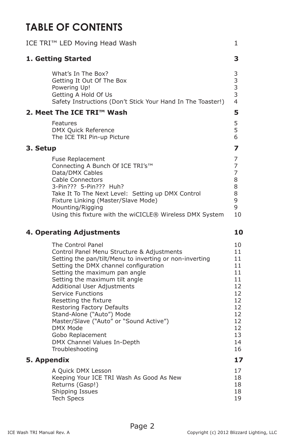 Blizzard Lighting ICE TRI LED Moving Head Wash User Manual | Page 2 / 21