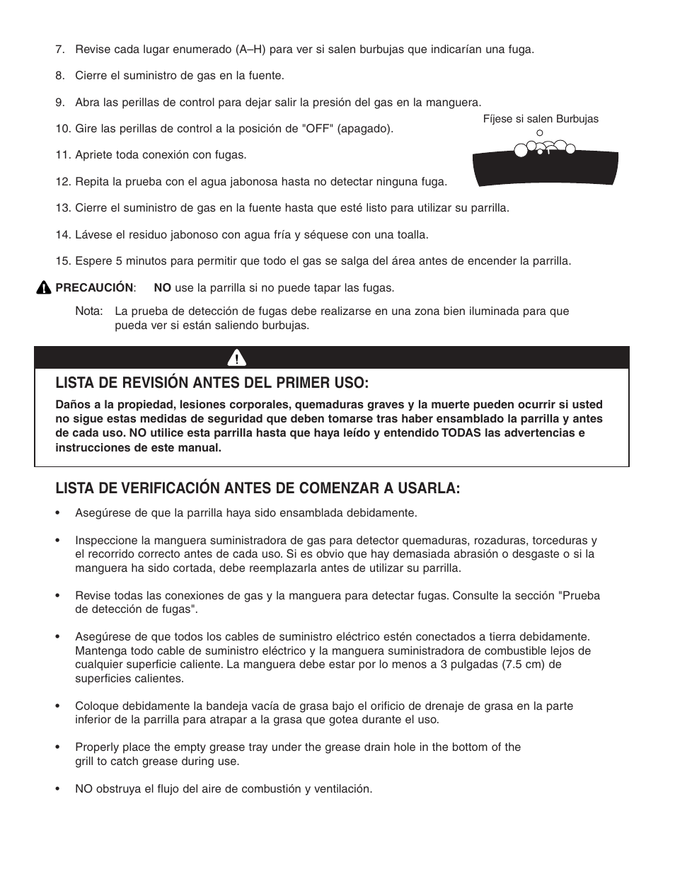 Advertencia, Lista de revisión antes del primer uso, Lista de verificación antes de comenzar a usarla | Brinkmann 810-8750-S User Manual | Page 80 / 88