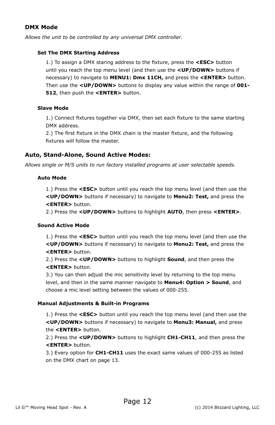 Page 12 | Blizzard Lighting Lil' G Moving Spot(Rev A) User Manual | Page 12 / 20