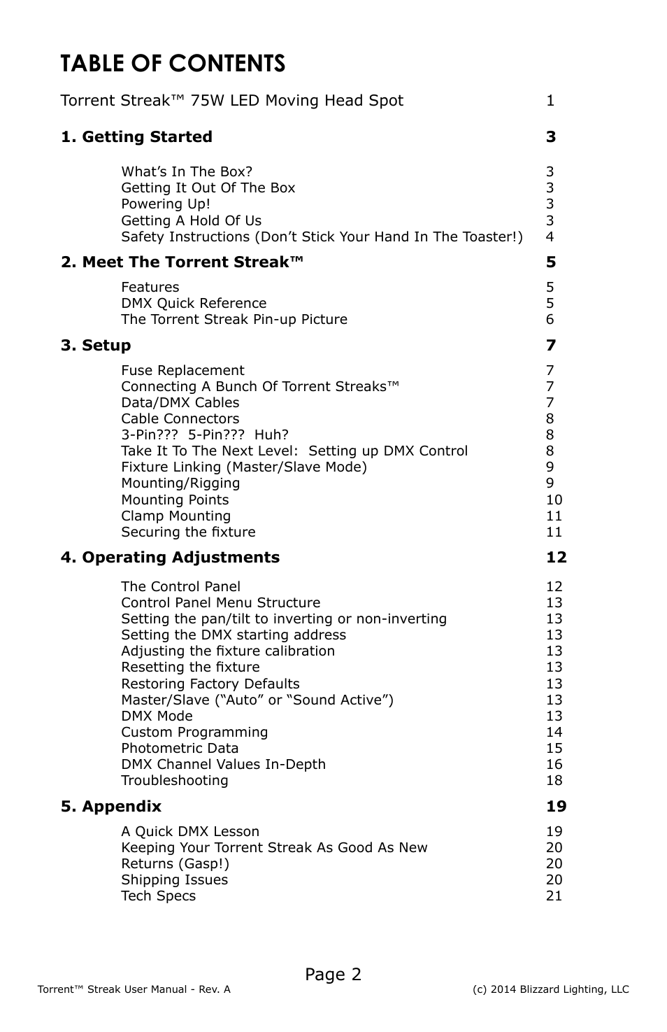 Blizzard Lighting Torrent Streak User Manual | Page 2 / 24