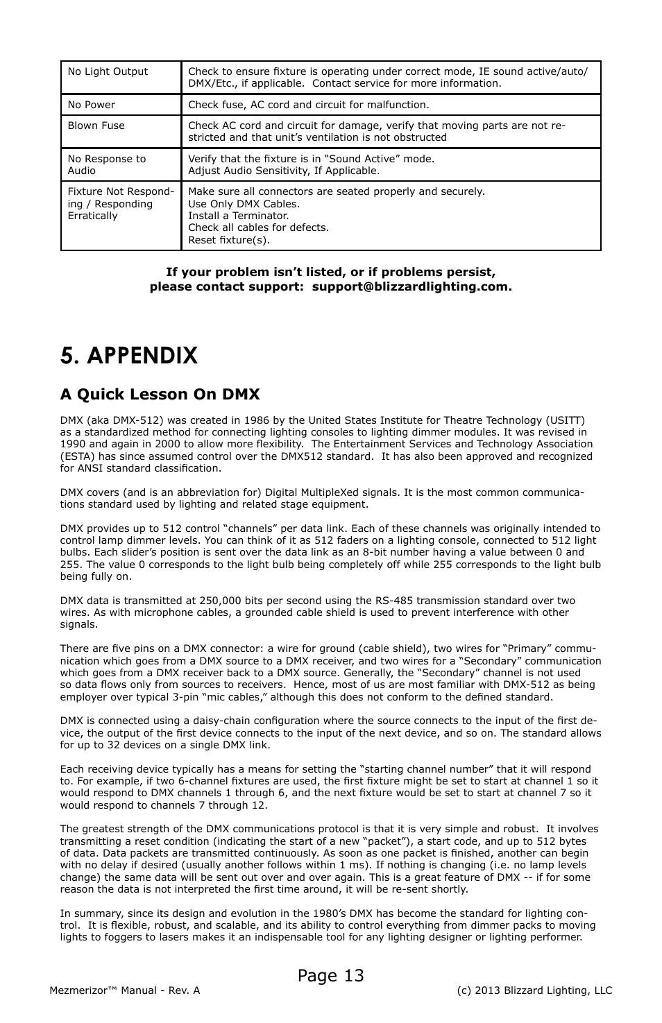 Appendix, Page 13, A quick lesson on dmx | Blizzard Lighting Memerizor RGB 3D Laser(Rev A) User Manual | Page 13 / 16