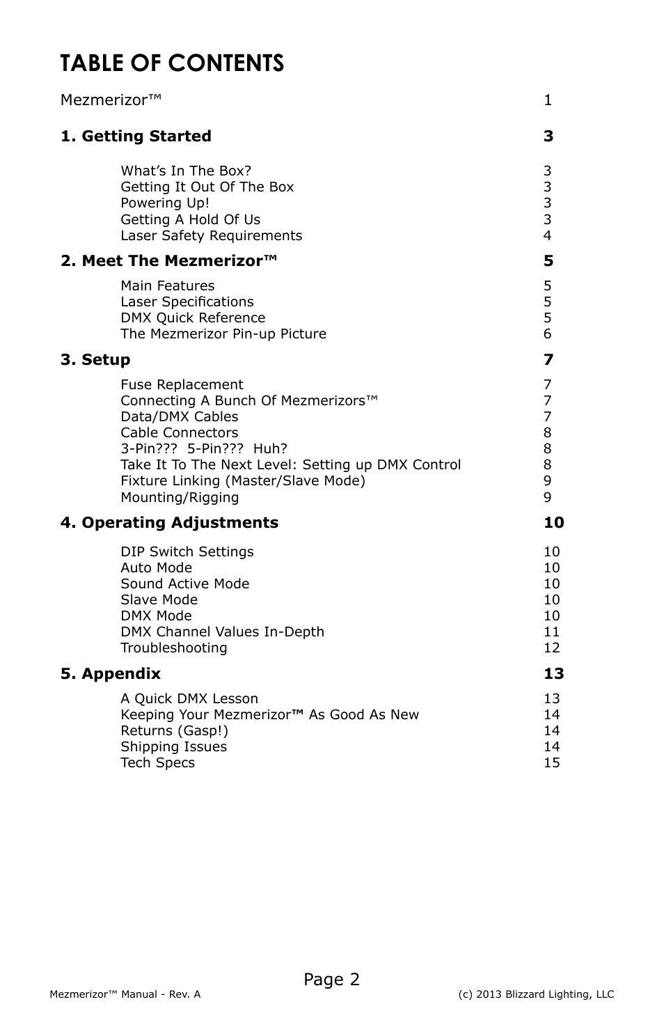 Blizzard Lighting Memerizor RGB 3D Laser(Rev A) User Manual | Page 2 / 16