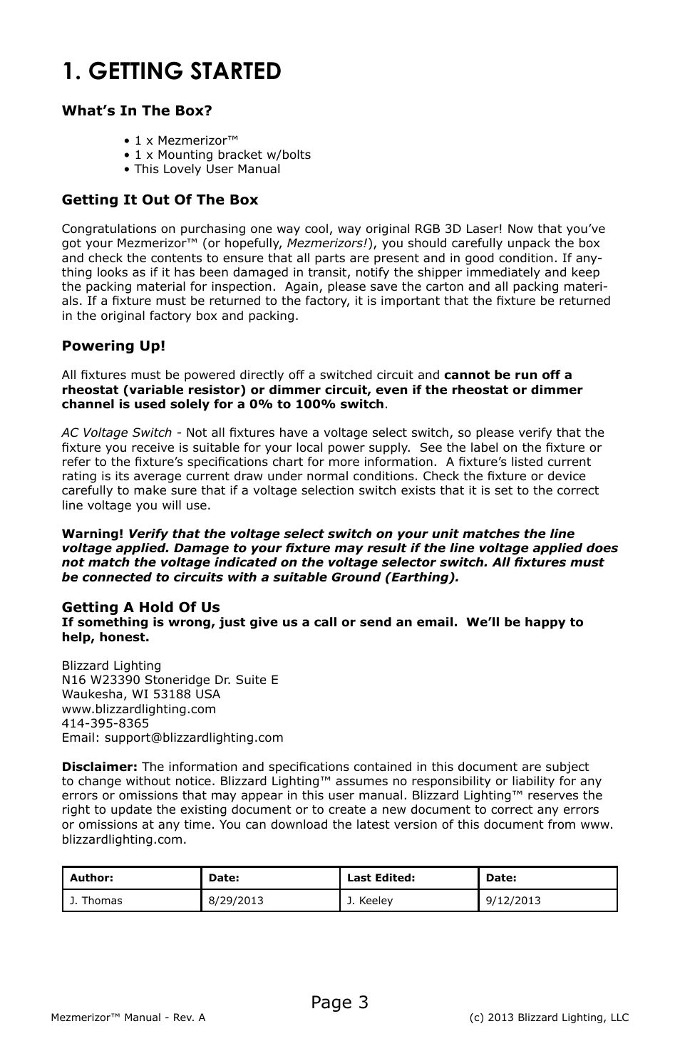 Getting started, Page 3 | Blizzard Lighting Memerizor RGB 3D Laser(Rev A) User Manual | Page 3 / 16