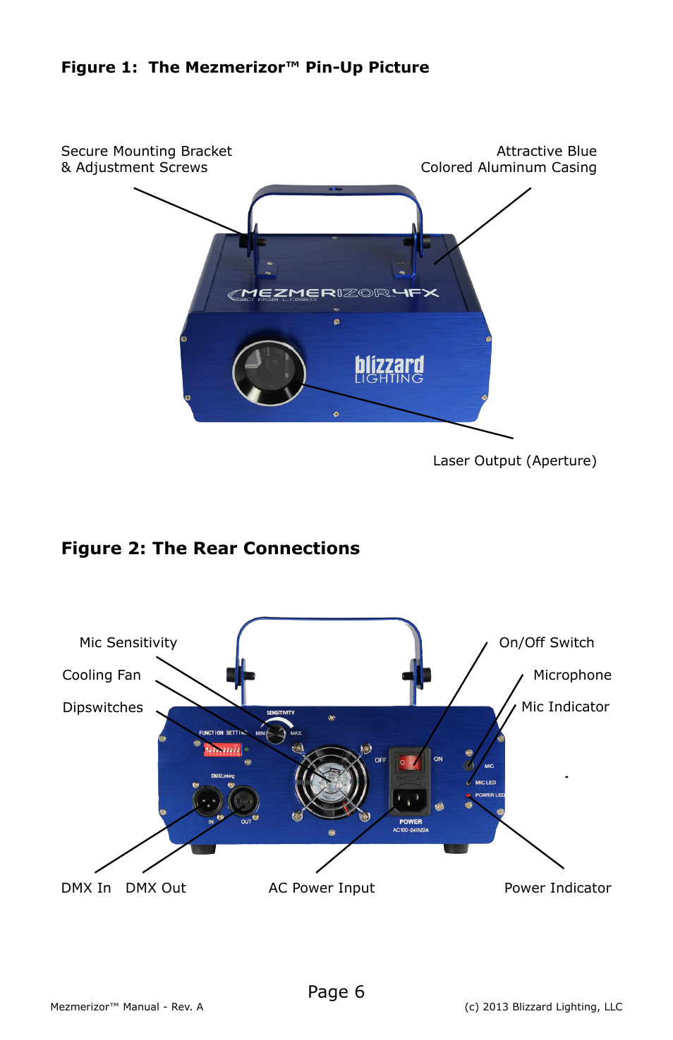 Page 6, Figure 2: the rear connections | Blizzard Lighting Memerizor RGB 3D Laser(Rev A) User Manual | Page 6 / 16