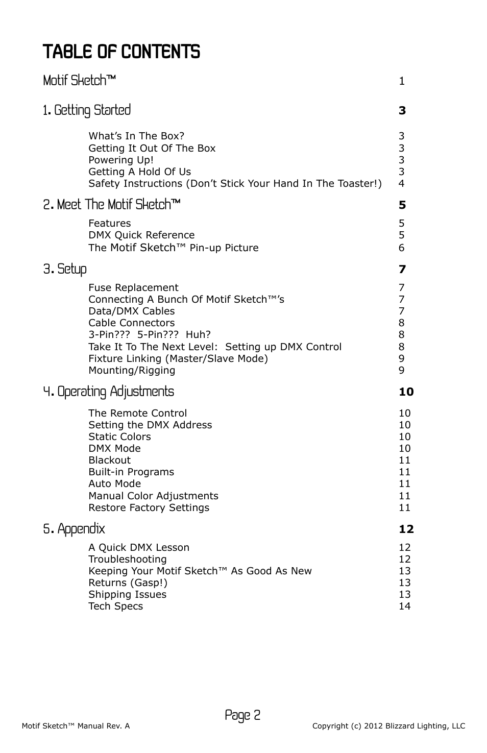 Blizzard Lighting Motif Sketch (Rev A) User Manual | Page 2 / 16