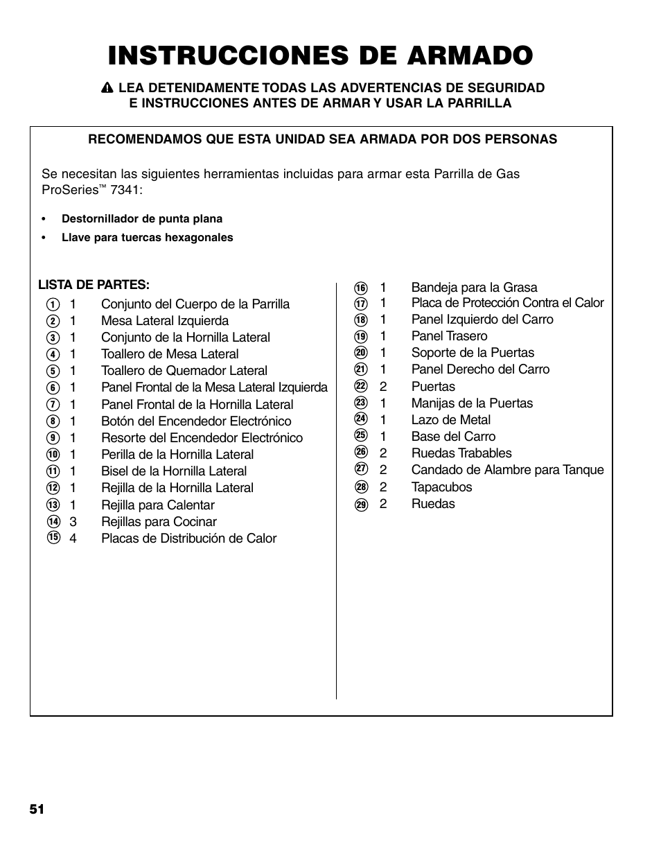 Instrucciones de armado | Brinkmann 7341 User Manual | Page 52 / 64