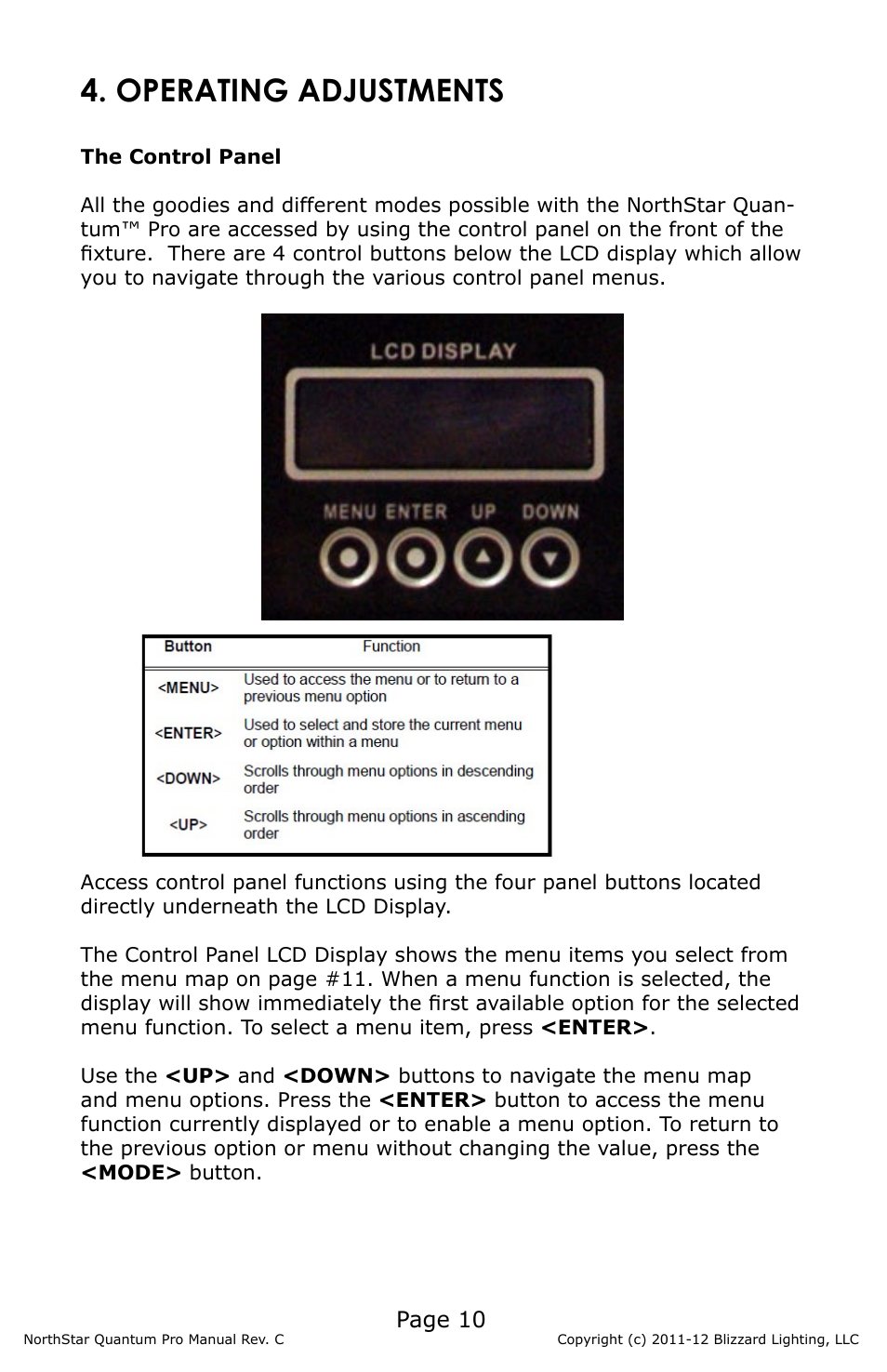 Operating adjustments, Page 10 | Blizzard Lighting NorthStar Quantum Pro(Rev C) User Manual | Page 10 / 20