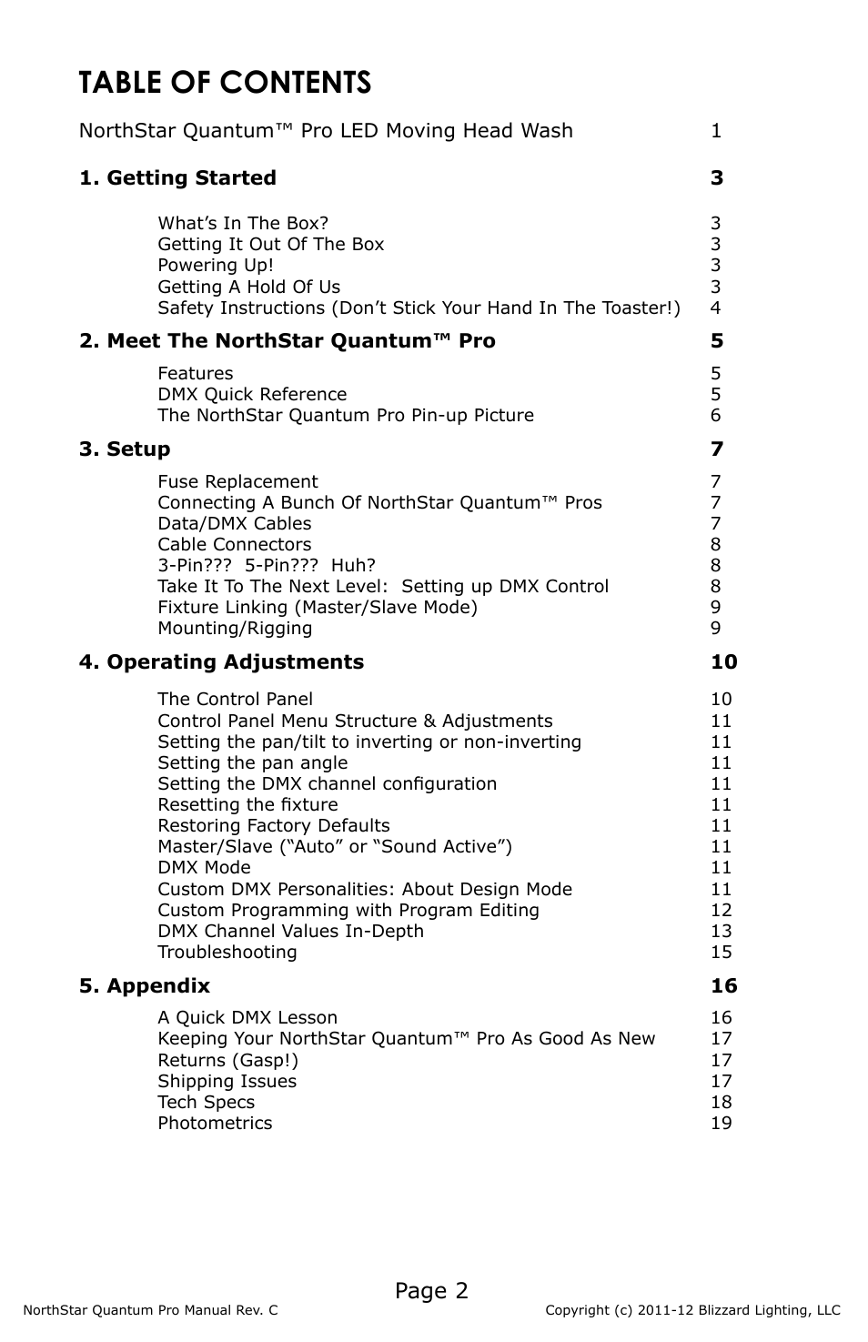 Blizzard Lighting NorthStar Quantum Pro(Rev C) User Manual | Page 2 / 20