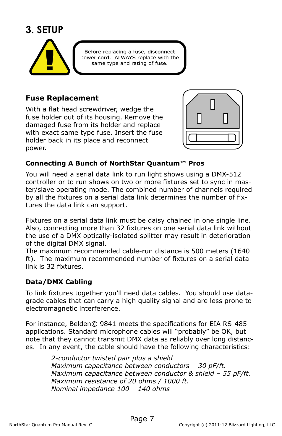 Setup, Page 7, Fuse replacement | Blizzard Lighting NorthStar Quantum Pro(Rev C) User Manual | Page 7 / 20