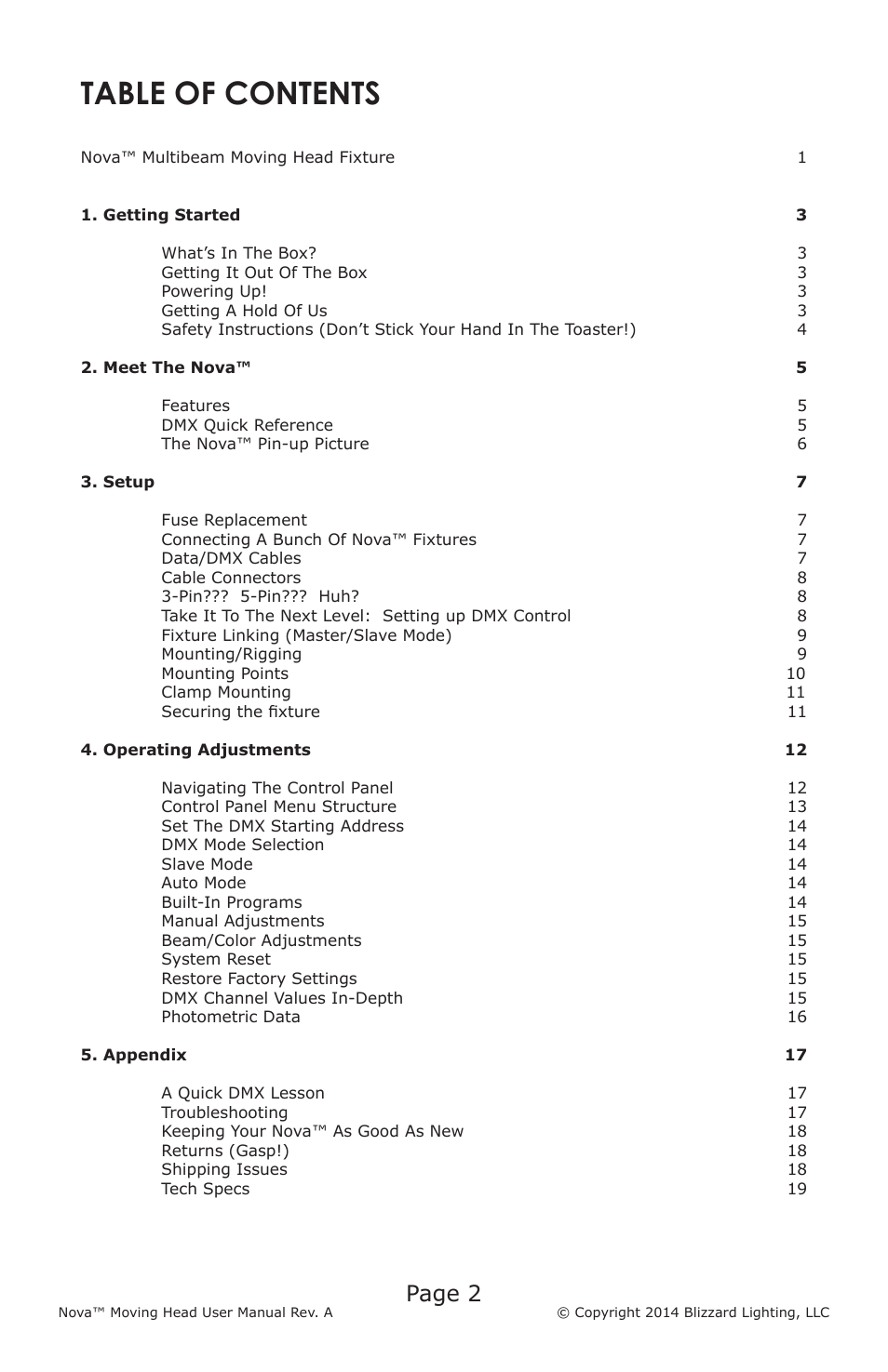 Blizzard Lighting Nova (Rev. A) User Manual | Page 2 / 20