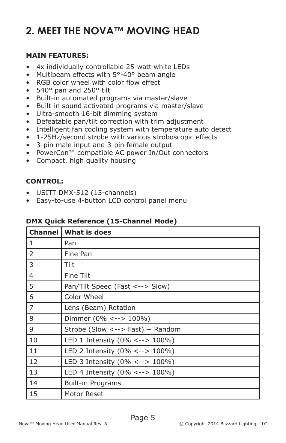Meet the nova™ moving head, Page 5 | Blizzard Lighting Nova (Rev. A) User Manual | Page 5 / 20