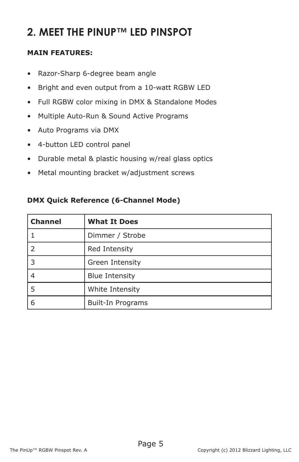 Meet the pinup™ led pinspot | Blizzard Lighting PinUp RGBW LED Pinspot User Manual | Page 5 / 16