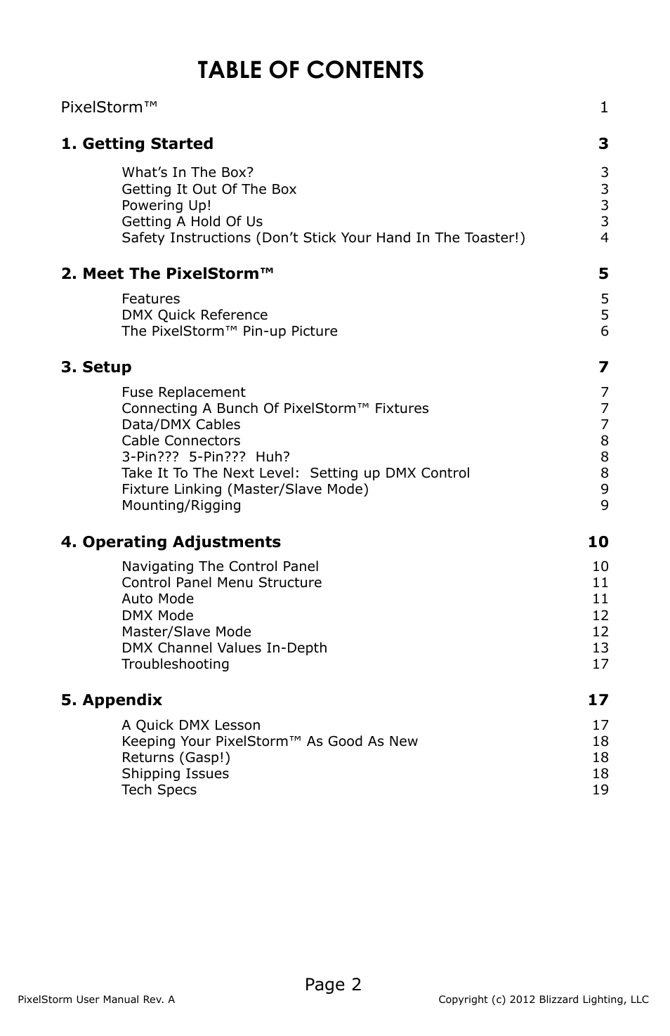 Blizzard Lighting PixelStorm (Rev A) User Manual | Page 2 / 20