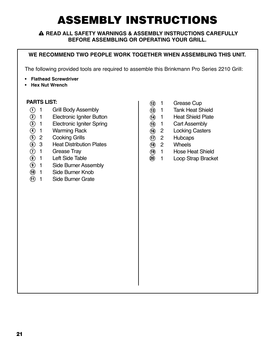 Assembly instructions | Brinkmann Series 2210 User Manual | Page 22 / 32