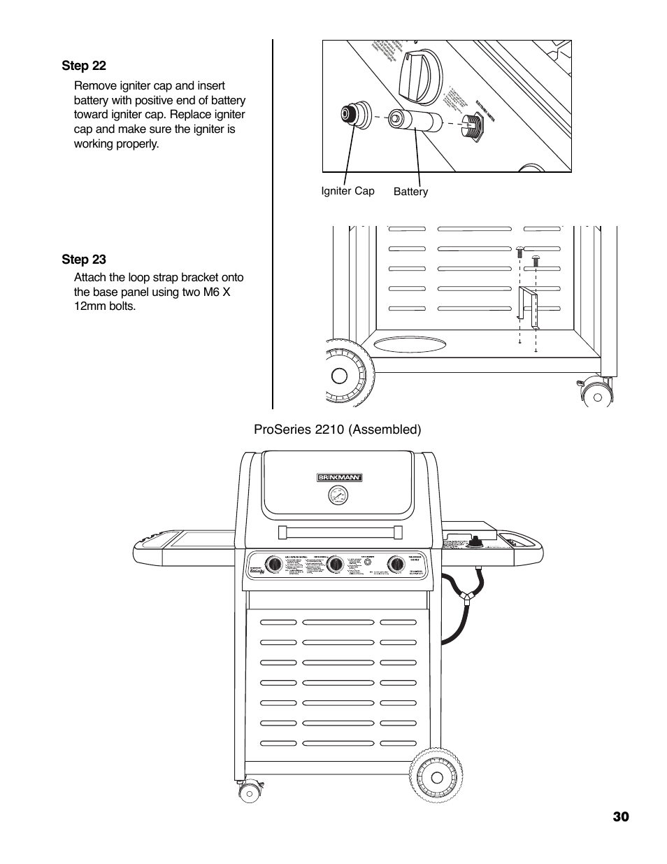 Step 22, Step 23, Proseries 2210 (assembled) | Igniter cap battery | Brinkmann Series 2210 User Manual | Page 31 / 32