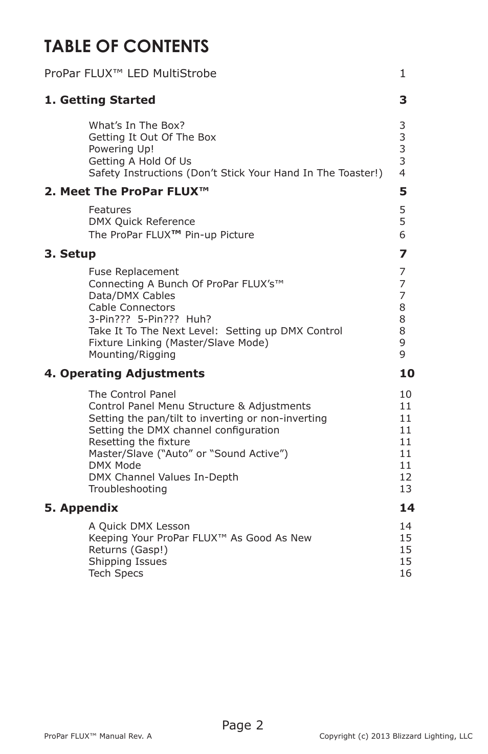 Blizzard Lighting Flux ProPar (Rev A) User Manual | Page 2 / 16