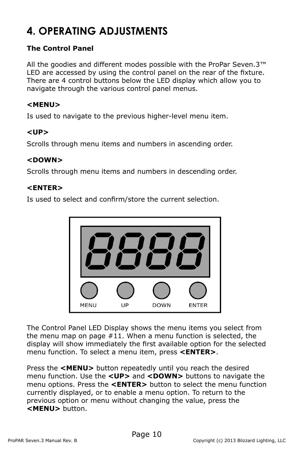 Operating adjustments, Page 10 | Blizzard Lighting Seven-3 ProPar (Rev B) User Manual | Page 10 / 20