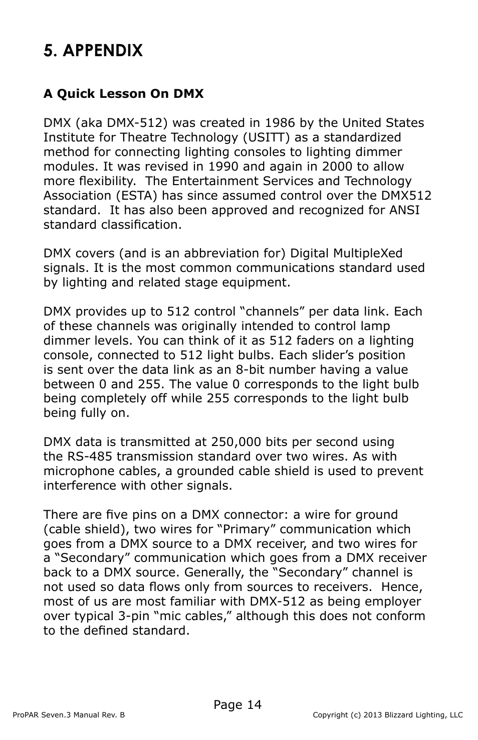Appendix | Blizzard Lighting Seven-3 ProPar (Rev B) User Manual | Page 14 / 20