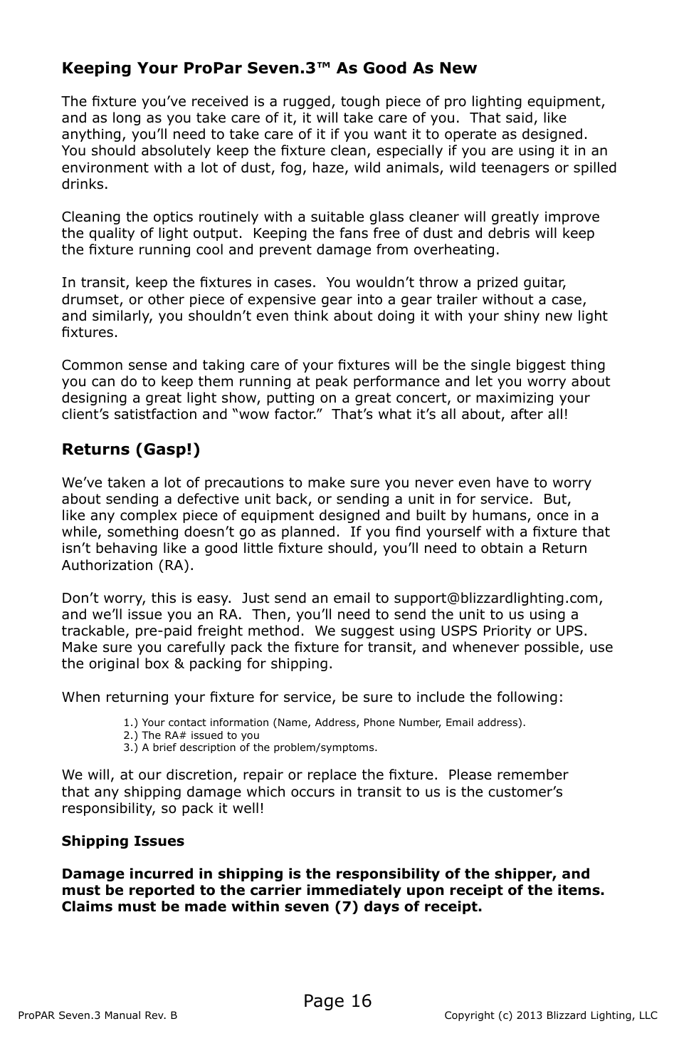 Page 16 | Blizzard Lighting Seven-3 ProPar (Rev B) User Manual | Page 16 / 20