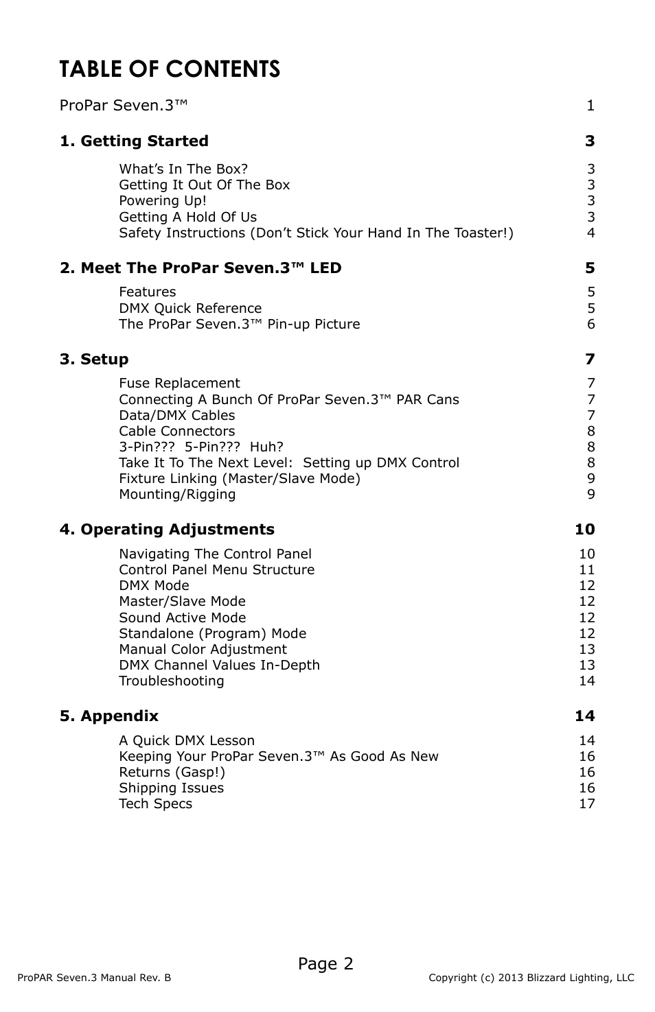 Blizzard Lighting Seven-3 ProPar (Rev B) User Manual | Page 2 / 20