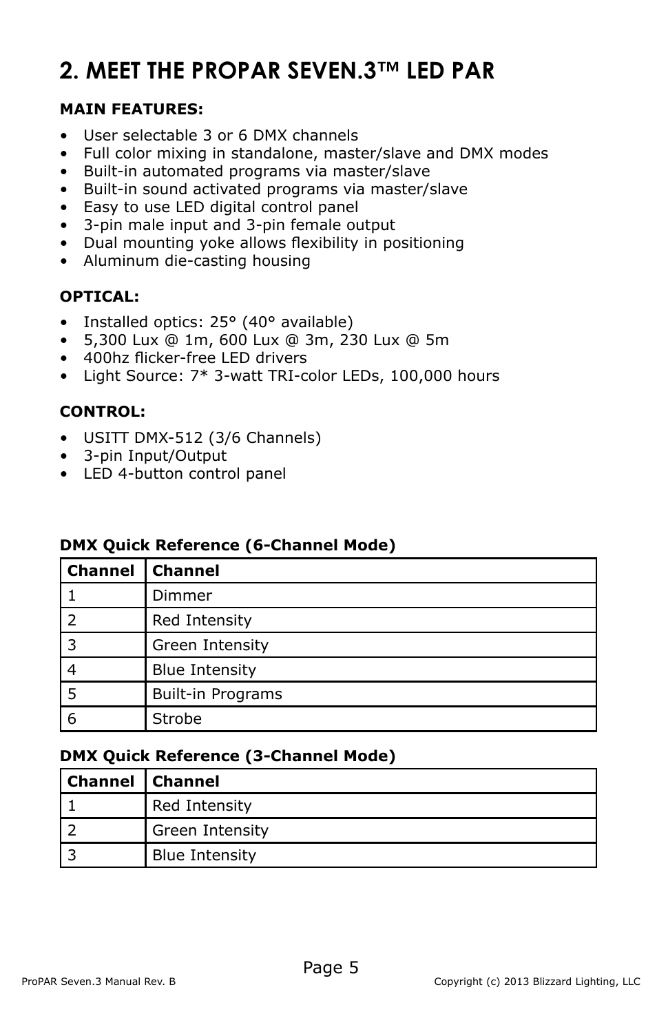 Meet the propar seven.3™ led par, Page 5 | Blizzard Lighting Seven-3 ProPar (Rev B) User Manual | Page 5 / 20
