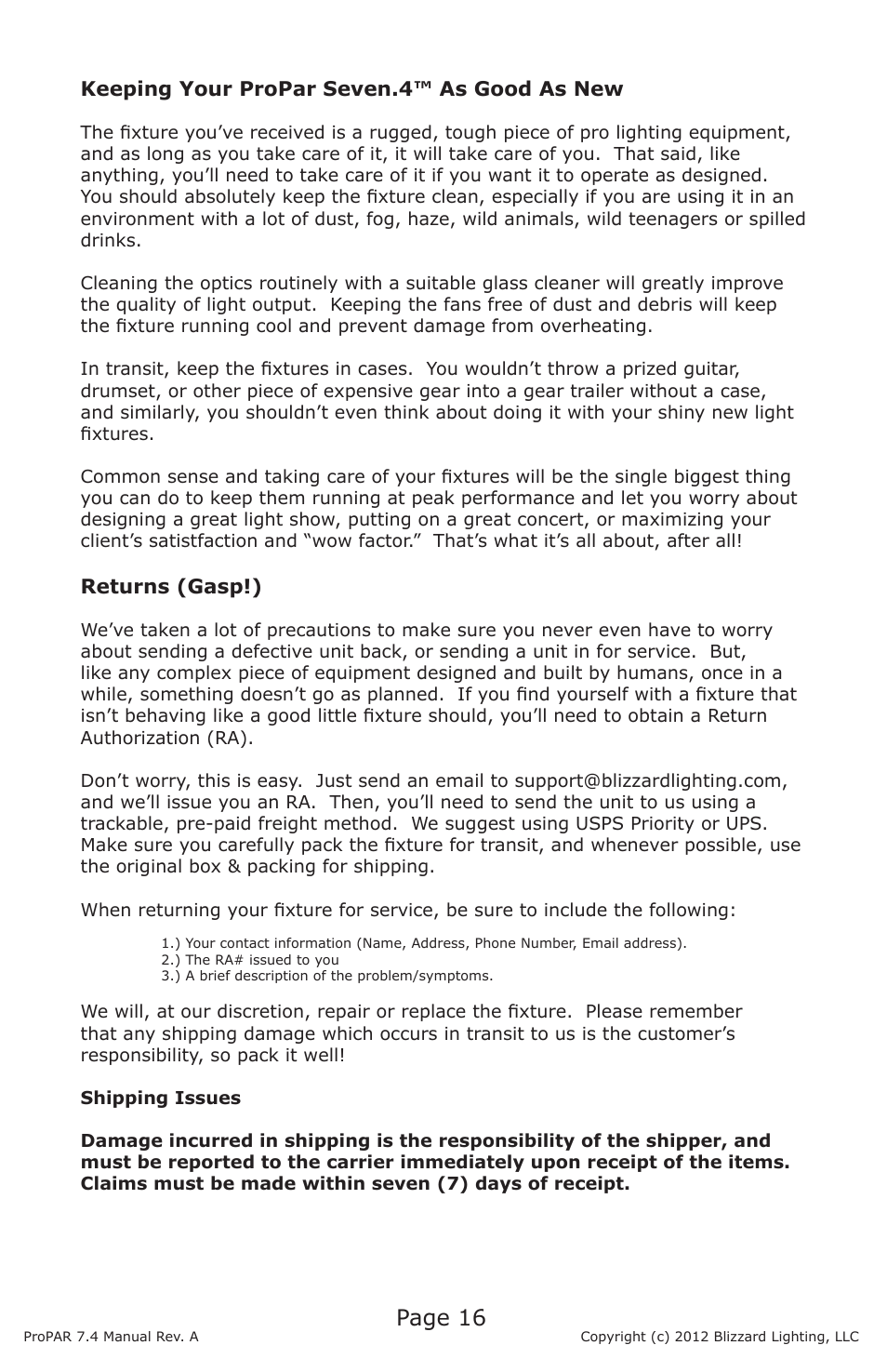 Page 16 | Blizzard Lighting Seven-4 ProPar (Rev A) User Manual | Page 16 / 20