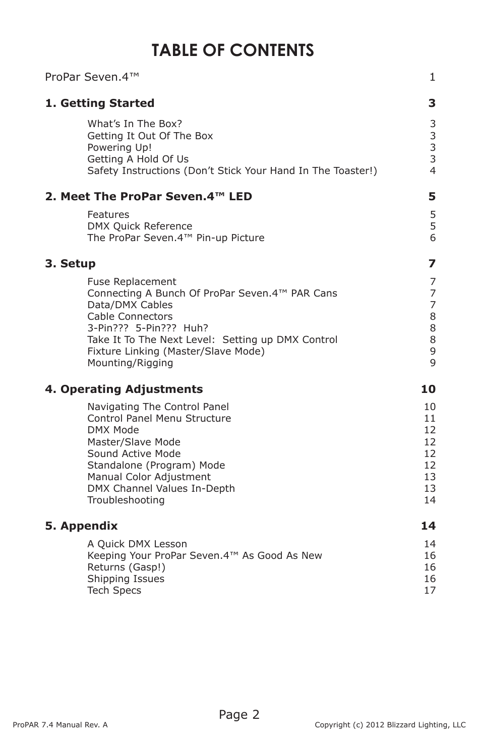 Blizzard Lighting Seven-4 ProPar (Rev A) User Manual | Page 2 / 20