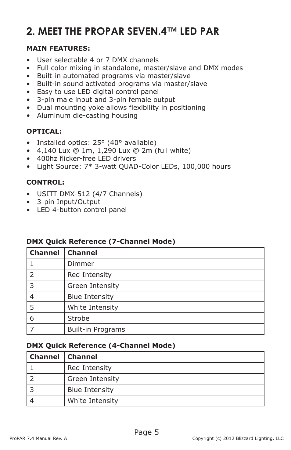 Meet the propar seven.4™ led par, Page 5 | Blizzard Lighting Seven-4 ProPar (Rev A) User Manual | Page 5 / 20