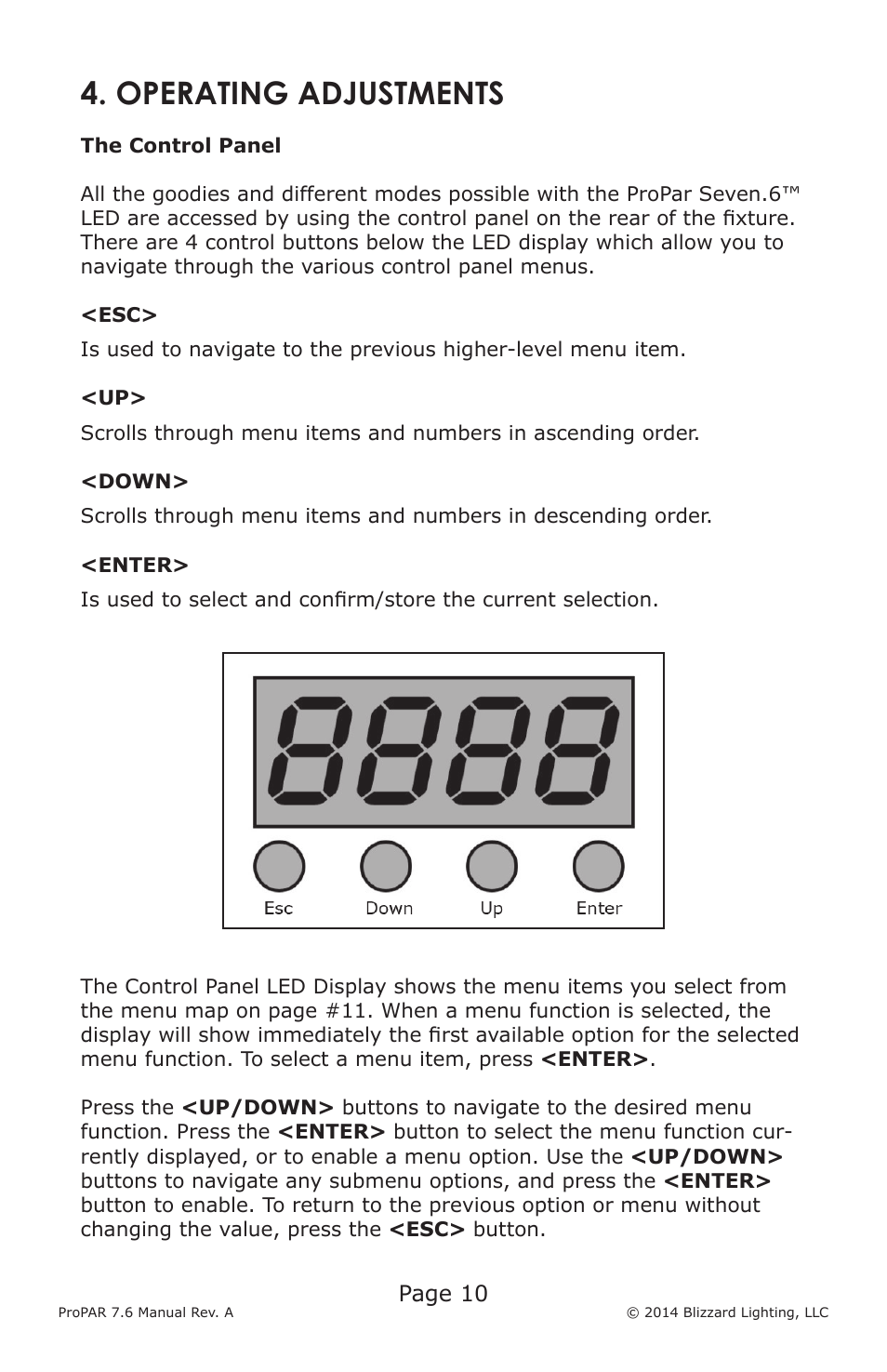 Operating adjustments, Page 10 | Blizzard Lighting Seven-6 ProPar User Manual | Page 10 / 20