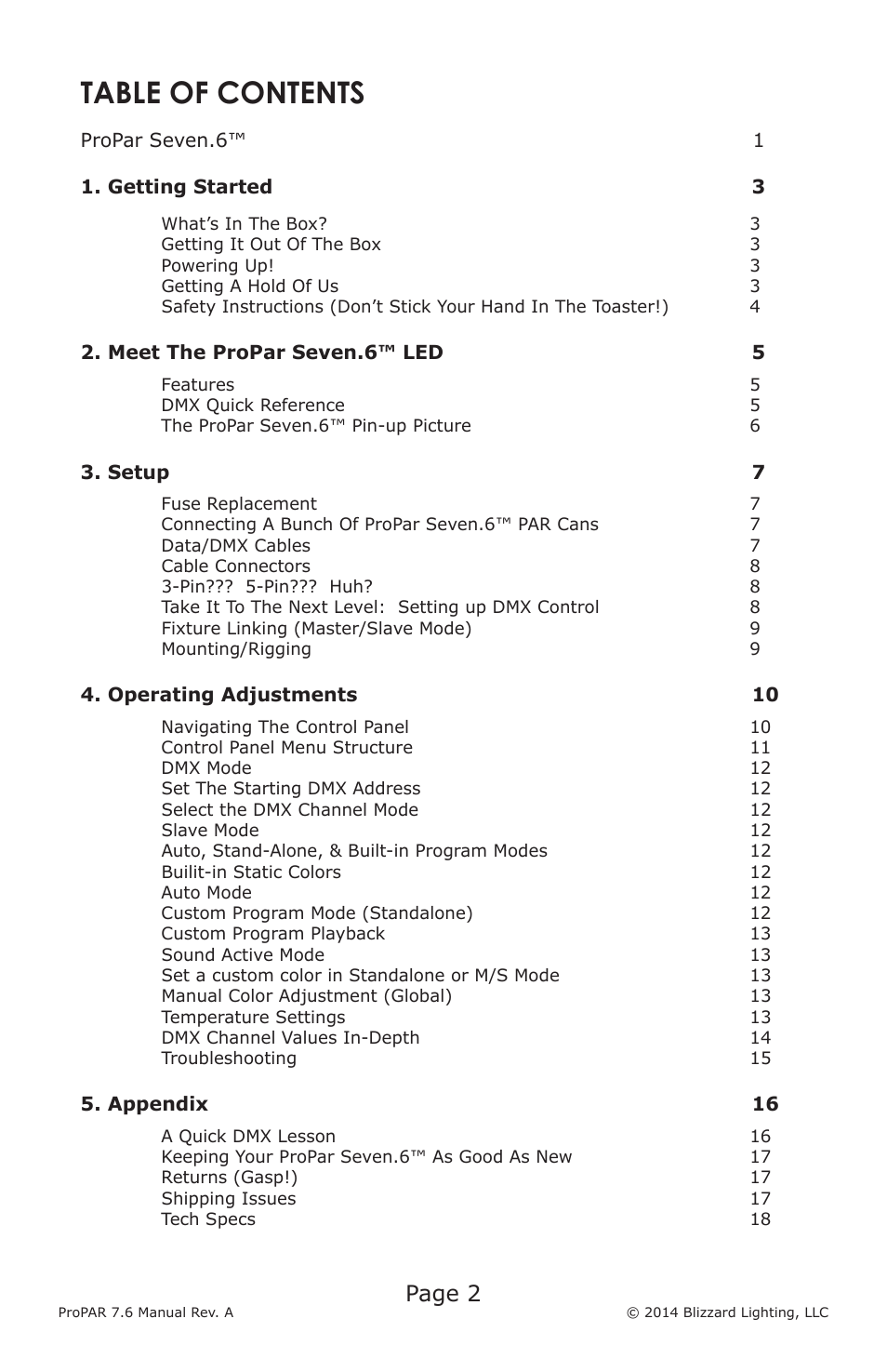 Blizzard Lighting Seven-6 ProPar User Manual | Page 2 / 20