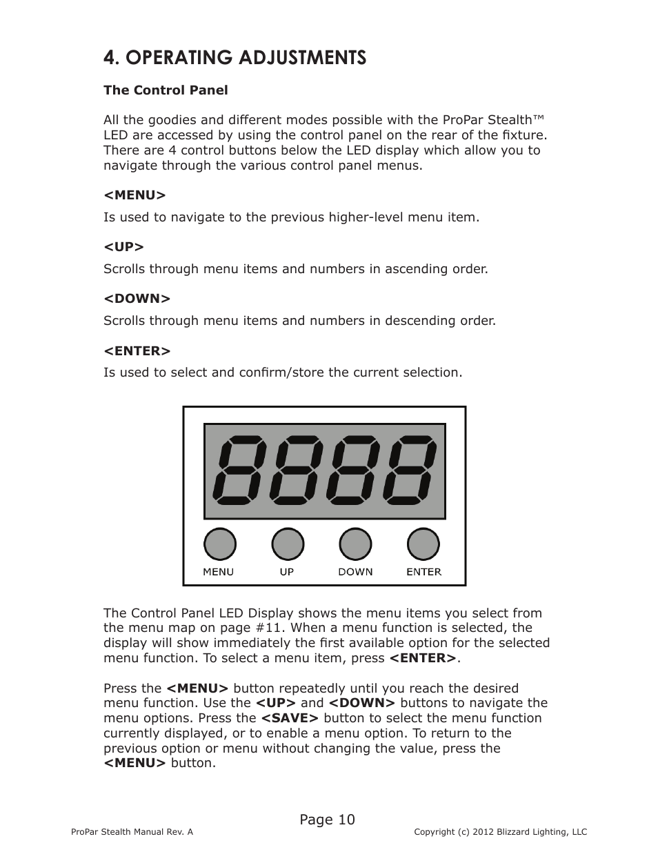 Operating adjustments | Blizzard Lighting Stealth ProPar (Rev A) User Manual | Page 10 / 18