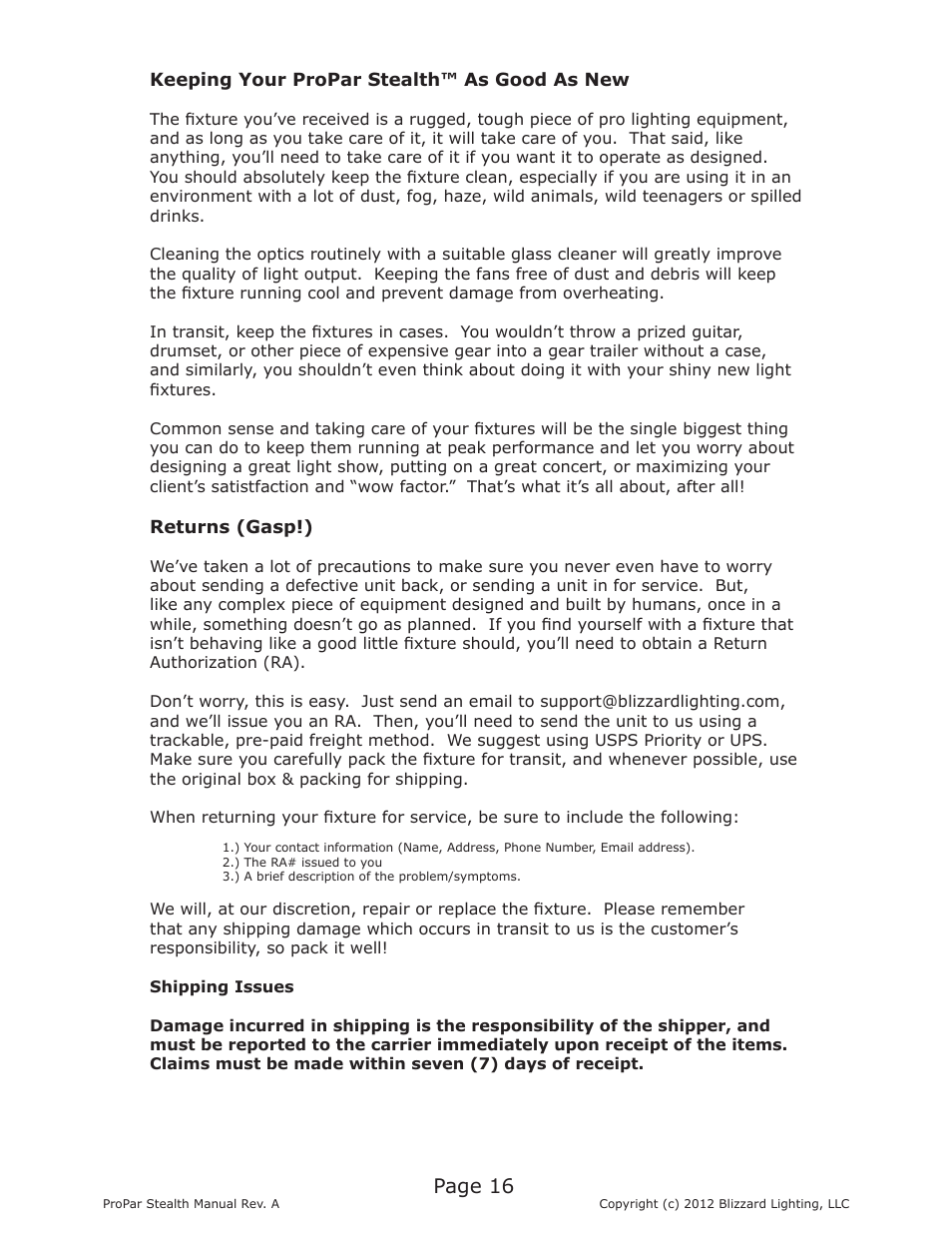 Page 16 | Blizzard Lighting Stealth ProPar (Rev A) User Manual | Page 16 / 18