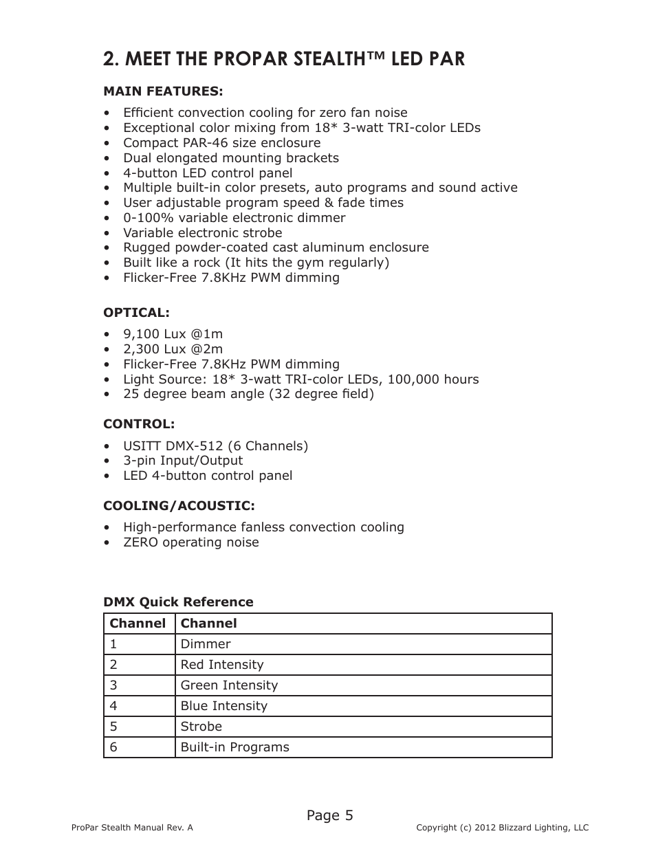 Meet the propar stealth™ led par | Blizzard Lighting Stealth ProPar (Rev A) User Manual | Page 5 / 18