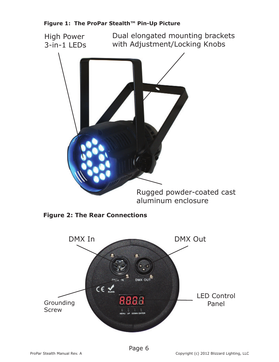 Dmx in dmx out | Blizzard Lighting Stealth ProPar (Rev A) User Manual | Page 6 / 18