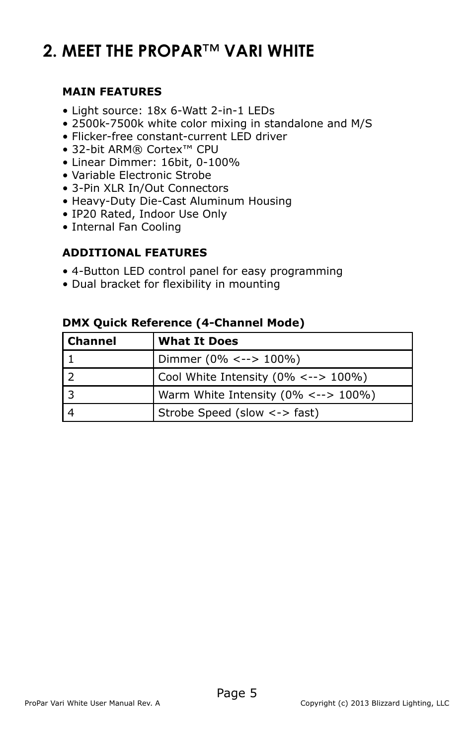 Meet the propar ™ vari white | Blizzard Lighting Vari White ProPar (Rev A) User Manual | Page 5 / 16
