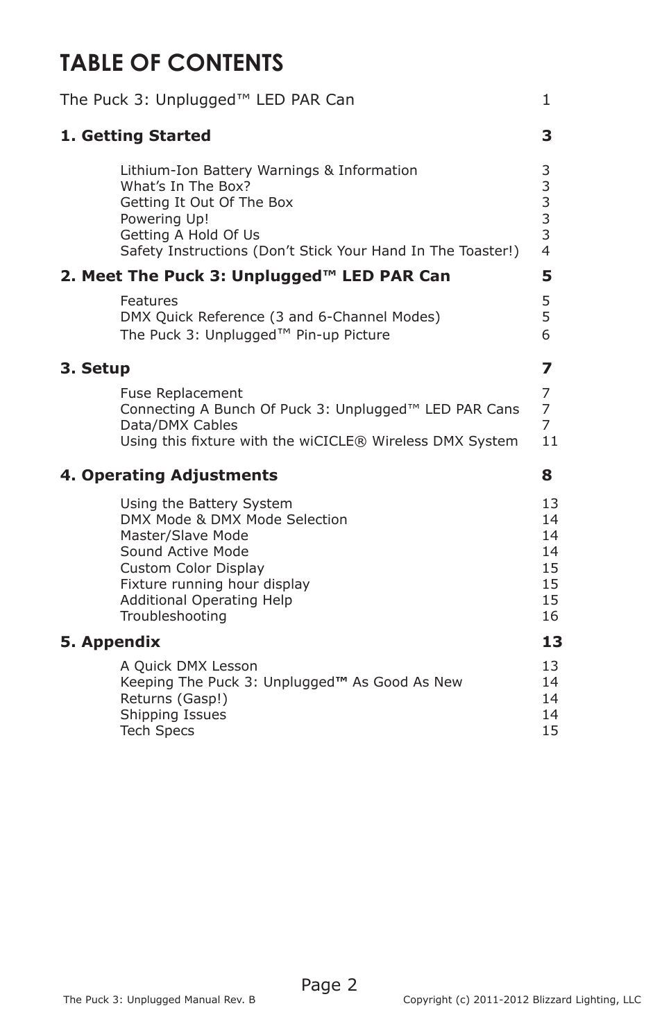 Blizzard Lighting Puck 3 Unplugged(Rev B) User Manual | Page 2 / 18