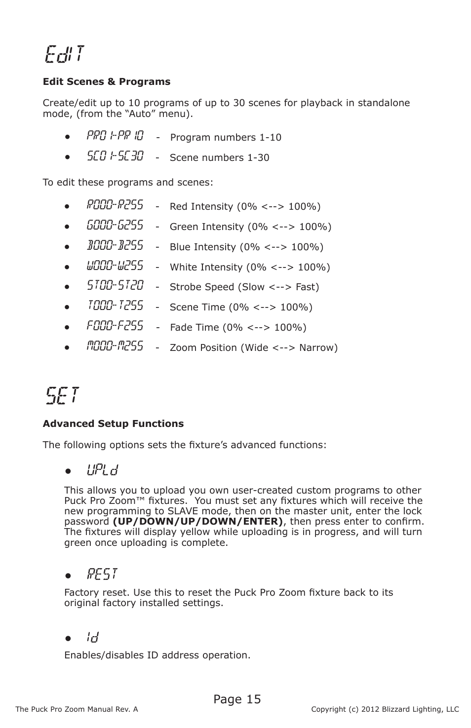 Edit, Upld, Rest | Blizzard Lighting Puck Pro Zoom (Rev A) User Manual | Page 15 / 24