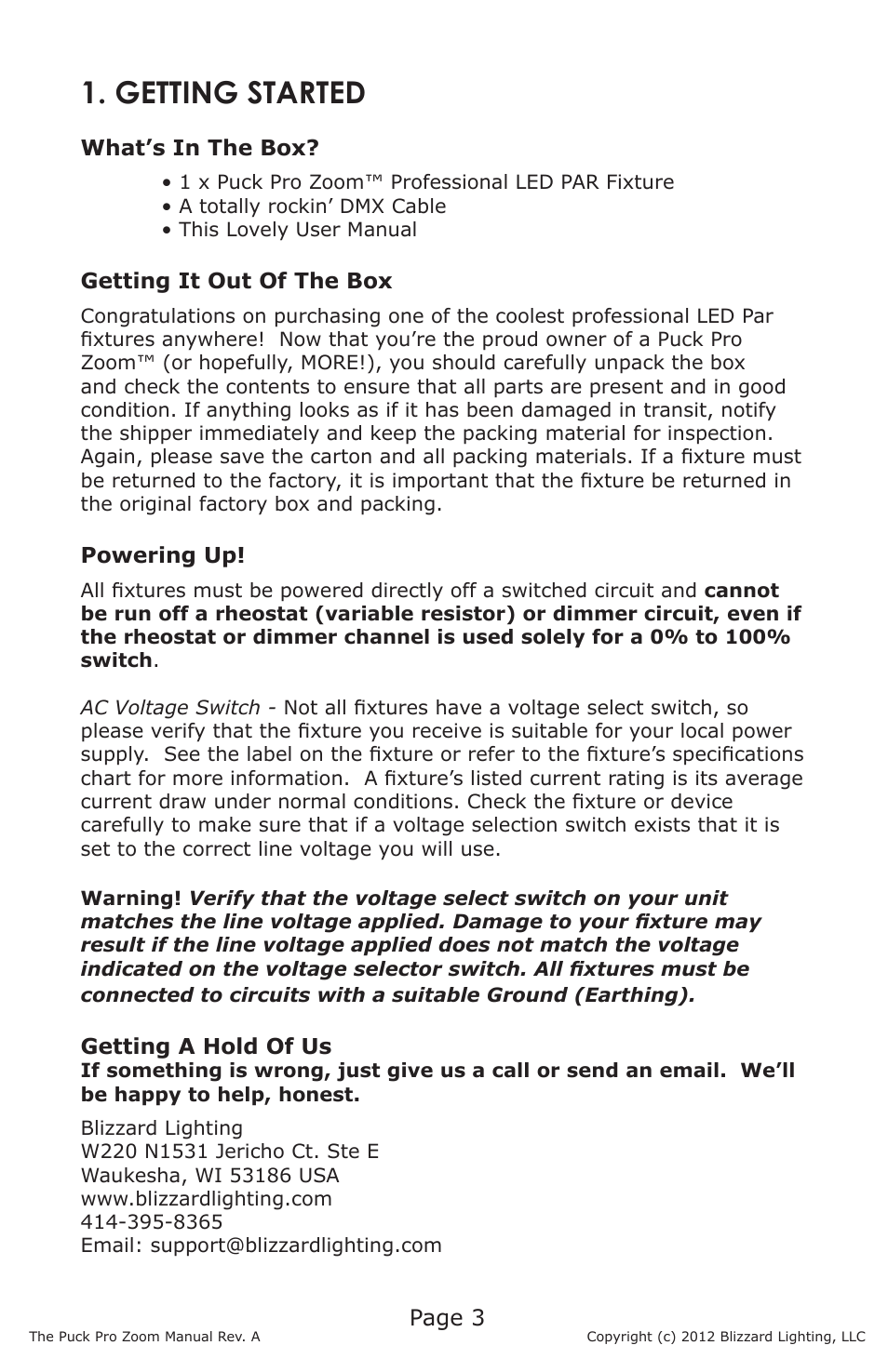 Getting started | Blizzard Lighting Puck Pro Zoom (Rev A) User Manual | Page 3 / 24