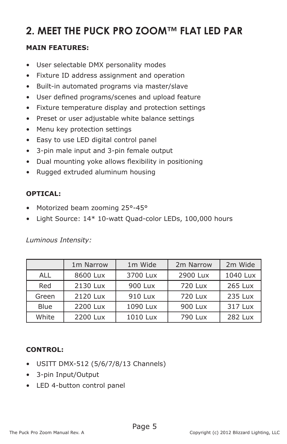 Meet the puck pro zoom™ flat led par, Page 5 | Blizzard Lighting Puck Pro Zoom (Rev A) User Manual | Page 5 / 24