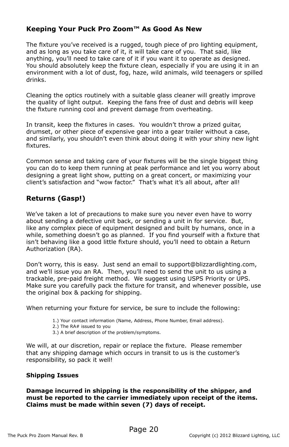Page 20 | Blizzard Lighting Puck Pro Zoom (Rev B) User Manual | Page 20 / 24