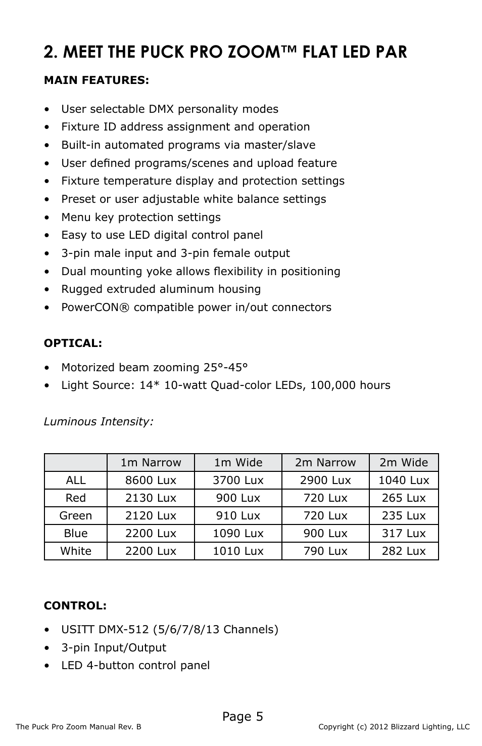 Meet the puck pro zoom™ flat led par, Page 5 | Blizzard Lighting Puck Pro Zoom (Rev B) User Manual | Page 5 / 24
