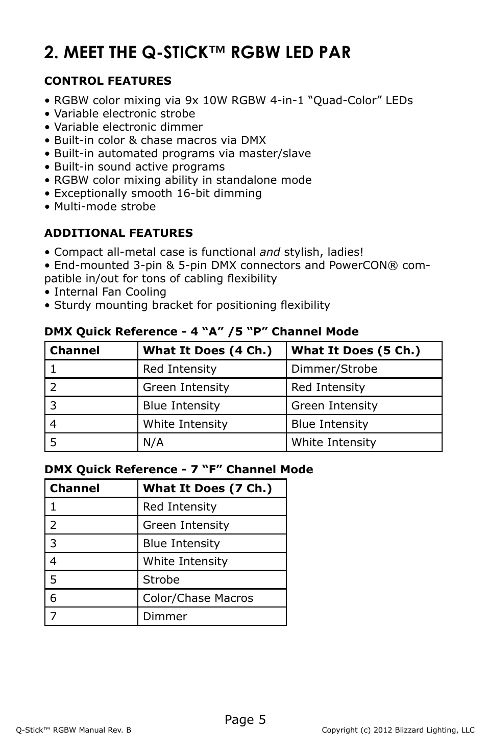 Meet the q-stick™ rgbw led par | Blizzard Lighting RGBW Q-Stick (Rev B) User Manual | Page 5 / 20