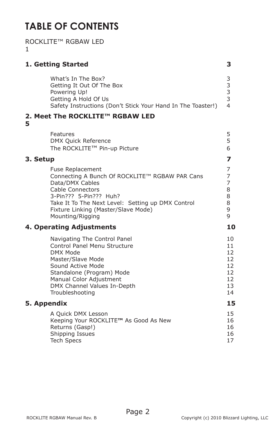Blizzard Lighting RGBAW ROCKLITE (Rev B) User Manual | Page 2 / 20