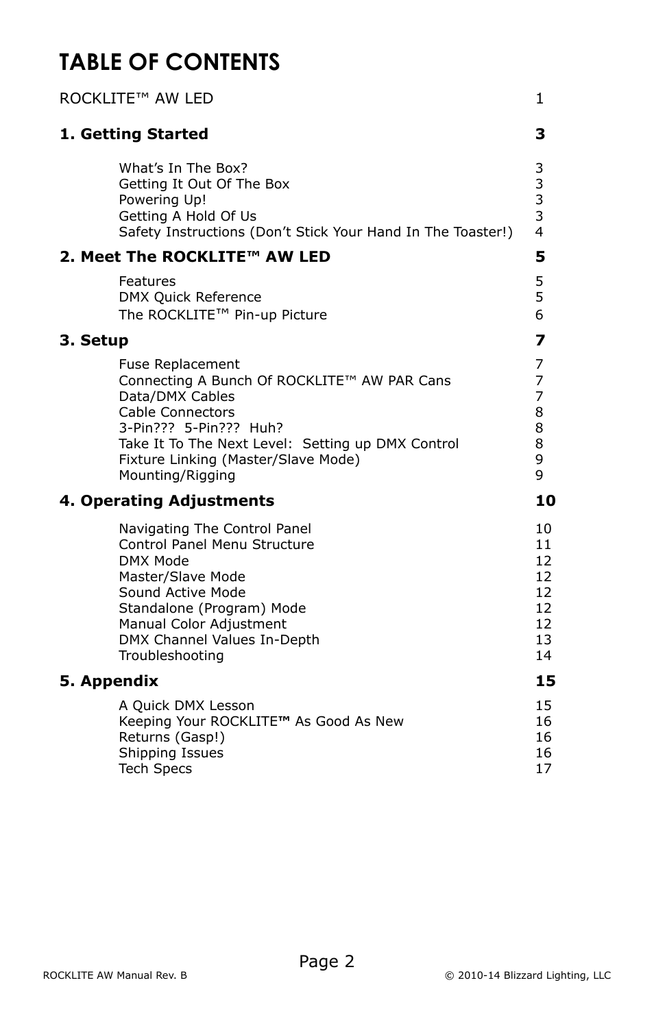 Blizzard Lighting AW RockLite (Rev B) User Manual | Page 2 / 20