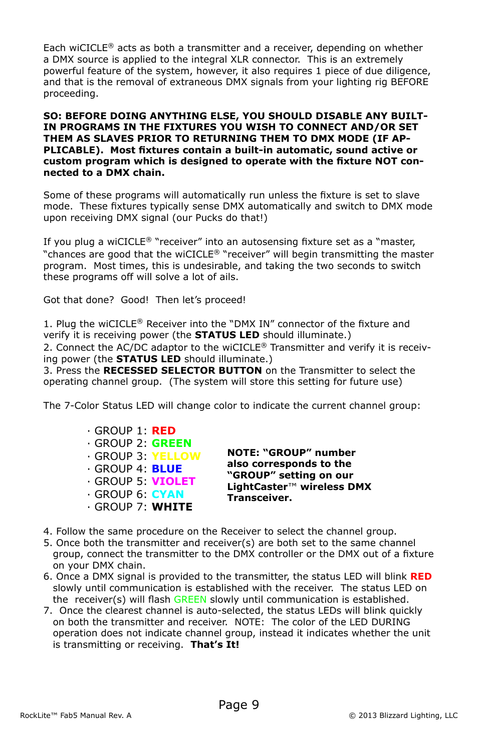 Page 9 | Blizzard Lighting Fab 5 RockLite (Rev A) User Manual | Page 9 / 20