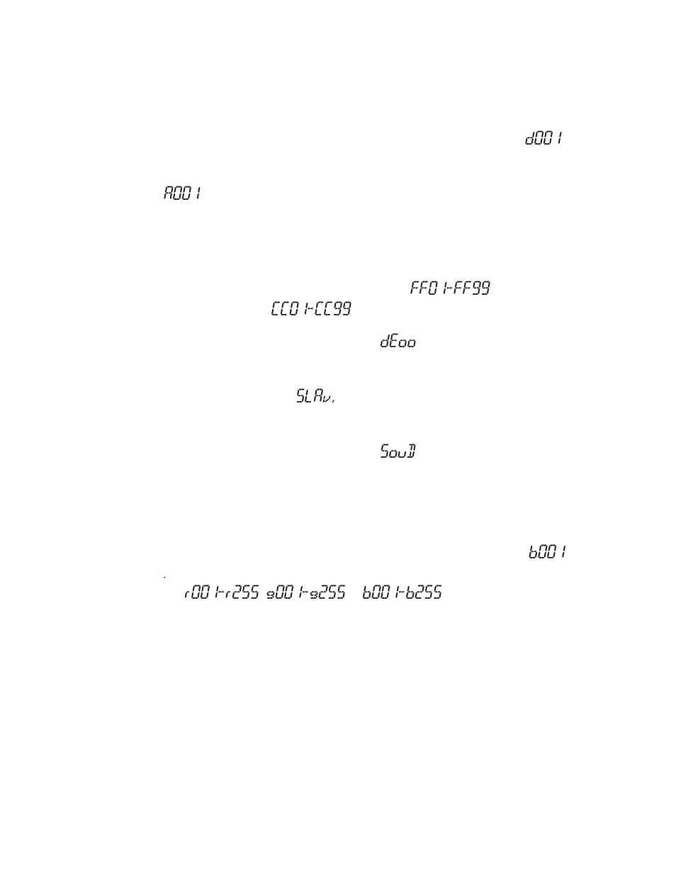 D001, A001, Ff01-ff99 | Cc01-cc99, Deoo, Slav, Soud, B001, Page 12 | Blizzard Lighting TRI ROCKLITE (Rev A) User Manual | Page 12 / 20