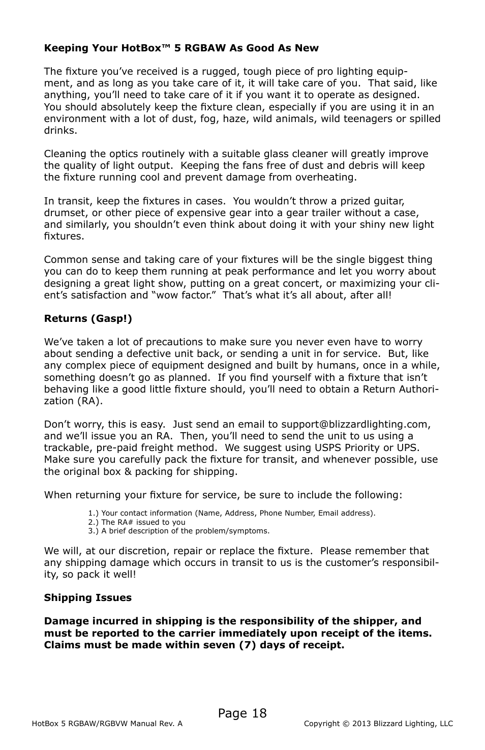 Page 18 | Blizzard Lighting RGBAW RokBox 5 (Rev A) User Manual | Page 18 / 20