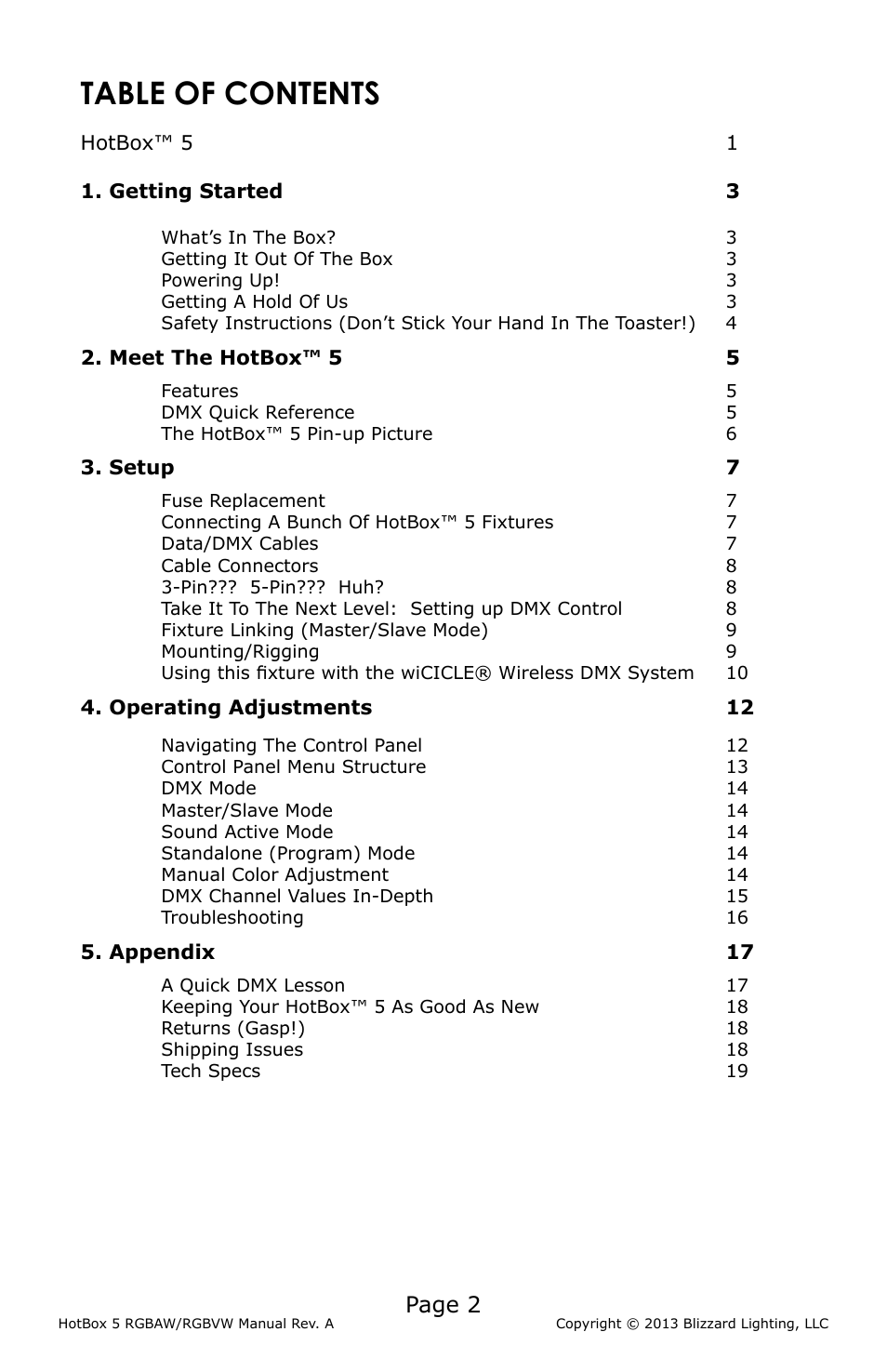 Blizzard Lighting RGBAW RokBox 5 (Rev A) User Manual | Page 2 / 20