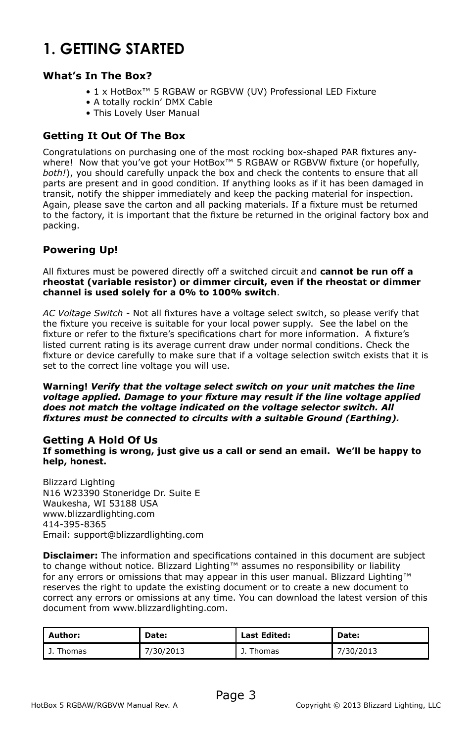Getting started, Page 3 | Blizzard Lighting RGBAW RokBox 5 (Rev A) User Manual | Page 3 / 20