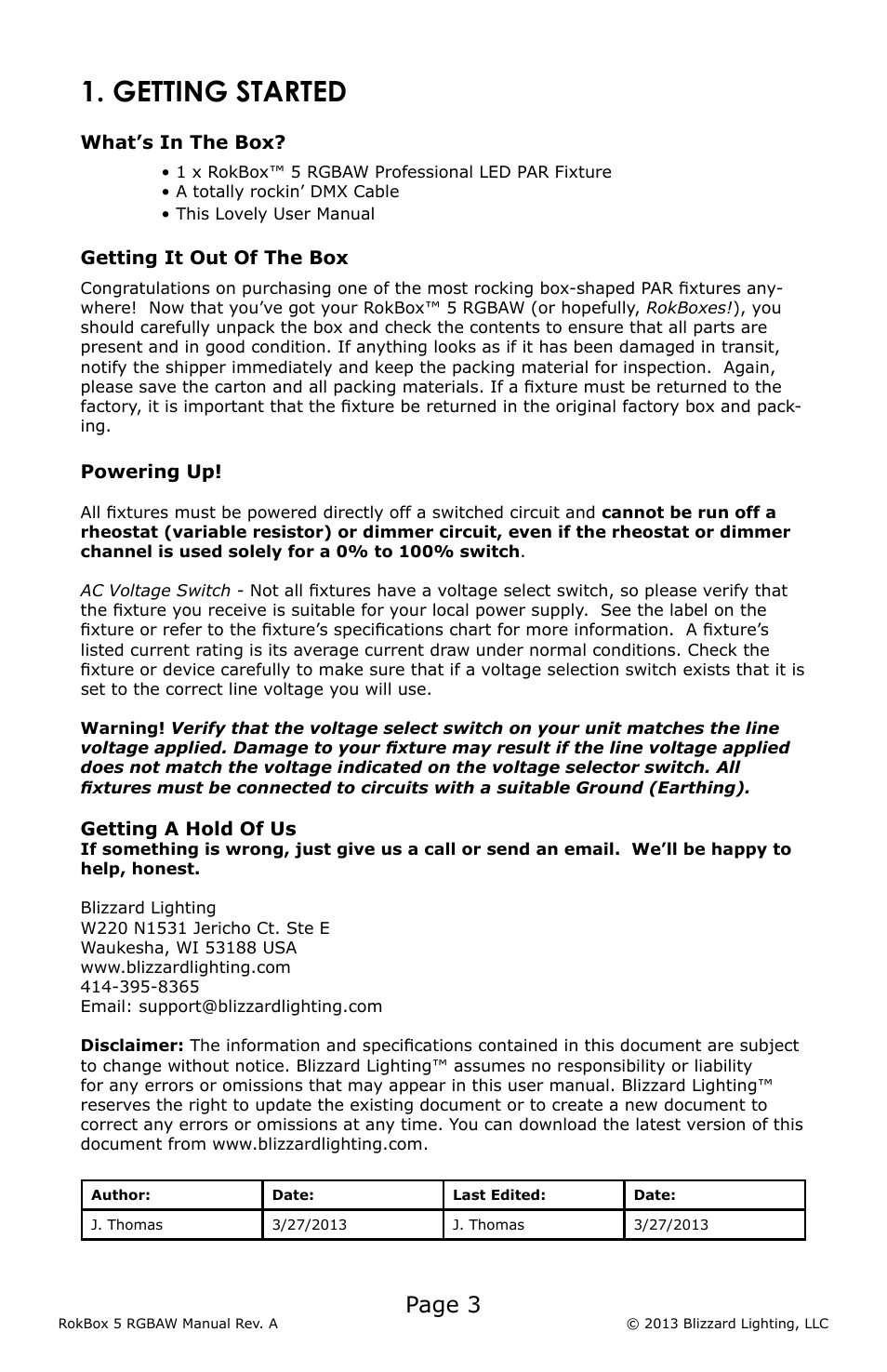 Getting started, Page 3 | Blizzard Lighting RGBAW RokBox 5 (Rev A) User Manual | Page 3 / 20
